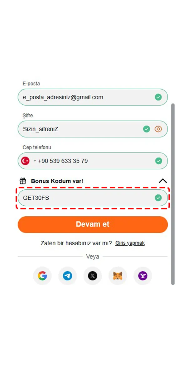 Enter the promo code during registration