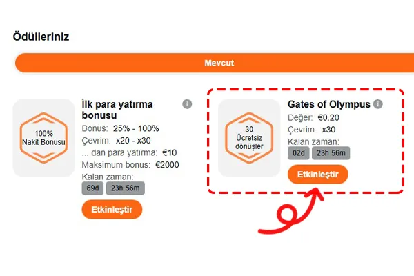 Step 5: activate free spins and start playing